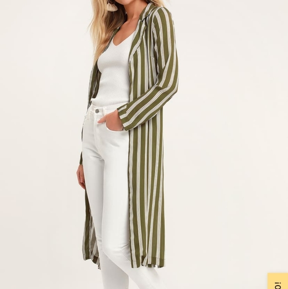 Lulus Tops - NWOT Cool As Can Be Olive Green Striped Duster
